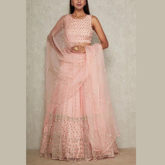 Stunning Blush Pink Embellished Lehenga Set - Picture 1 of 16